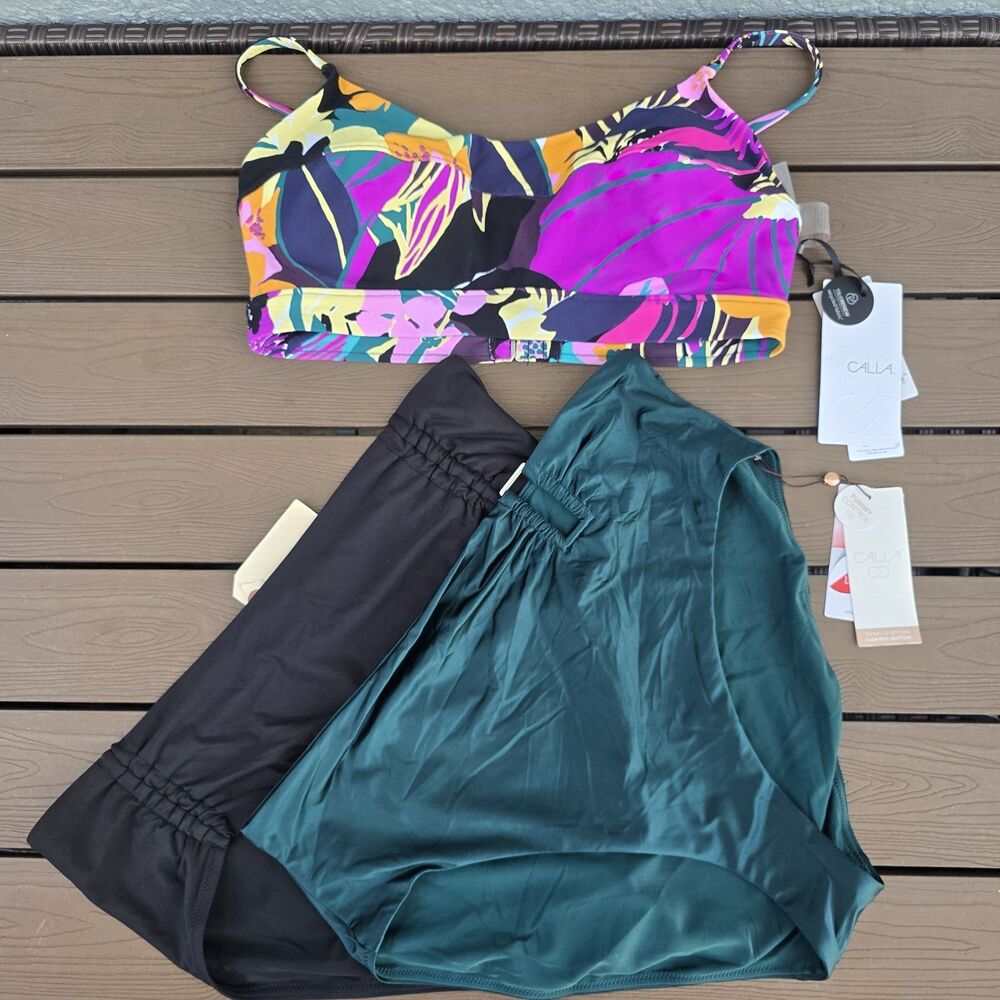 CALIA Womens Paradise Multiprint BikiniTop W/ Bundle High Rise Bikini Sz XL New